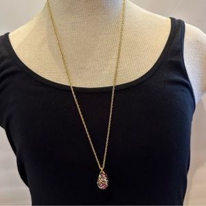 Vintage JOAN RIVERS Faberge Inspired Egg Necklace- Pave crystals purple & pink